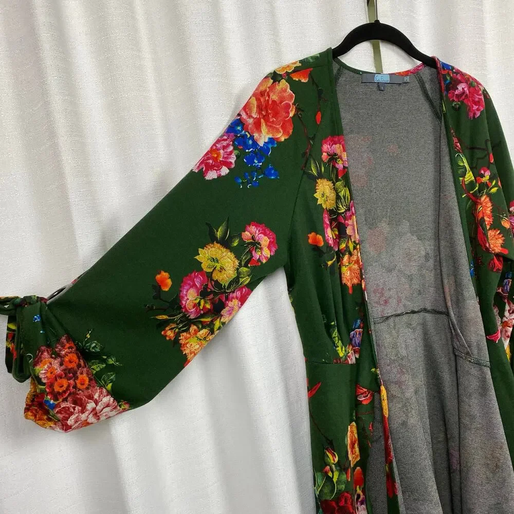 Anthropologie Eva Franco Green Floral Dahlia Wrap Mini Dress Sz.S - Picture 10 of 15